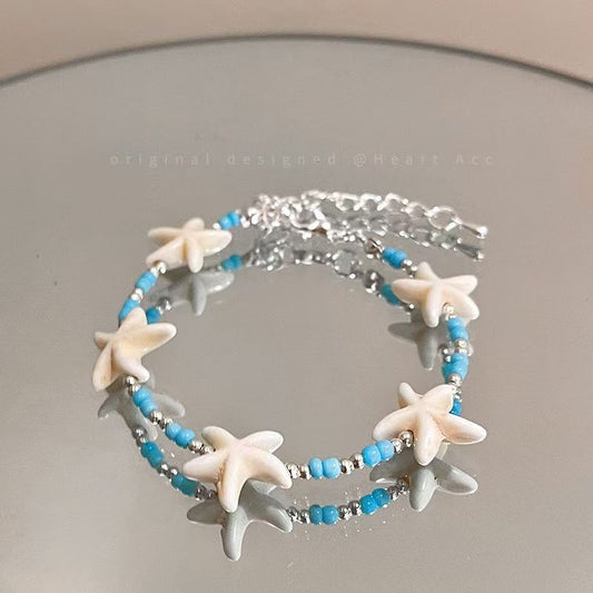 Beach vacation natural style starfish and shell bracelet