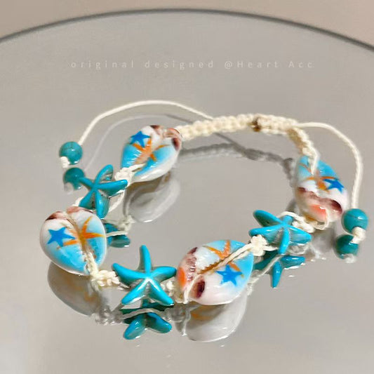 Beach vacation natural style starfish and shell bracelet